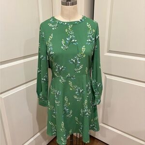 Loft Floral Green and Blue Long Sleeve Dress